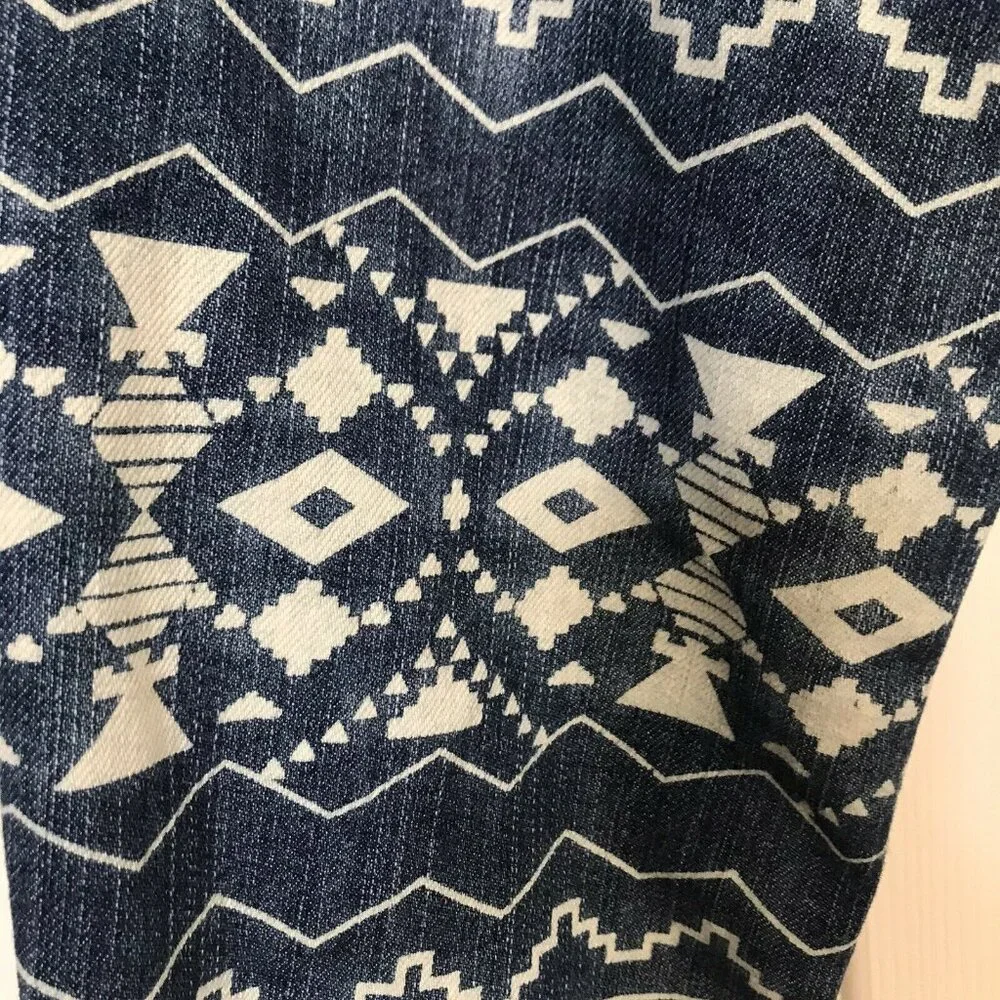 Hot Kiss Skinny Lily Blue White Aztec Pattern Jeans Size 1 Good Worn Condition - Picture 9 of 11